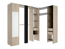 Dressing d'angle avec rideau et 1 porte - Avec miroir - L231 cm - Coloris : Naturel et anthracite - BERTRAND