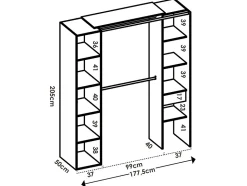Dressing d'angle avec rideau et 1 porte - Avec miroir - L231 cm - Blanc et gris - BERTRAND