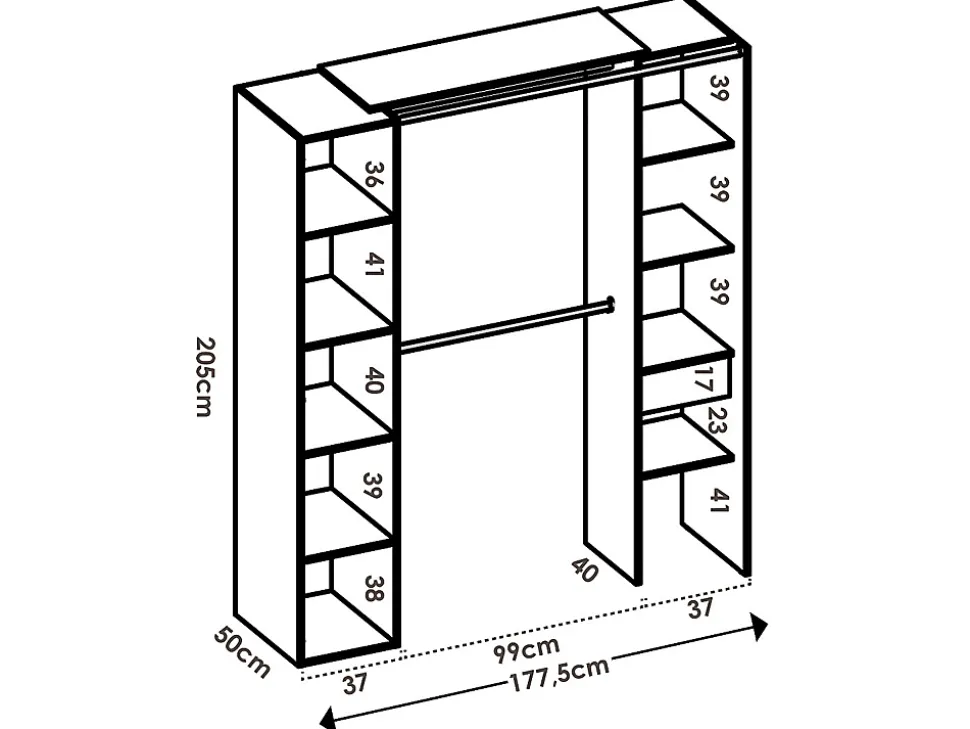 Dressing d'angle avec rideau et 1 porte - Avec miroir - L231 cm - Blanc et gris - BERTRAND