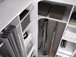Dressing d'angle avec rideau et 1 porte - Avec miroir - L231 cm - Blanc et gris - BERTRAND