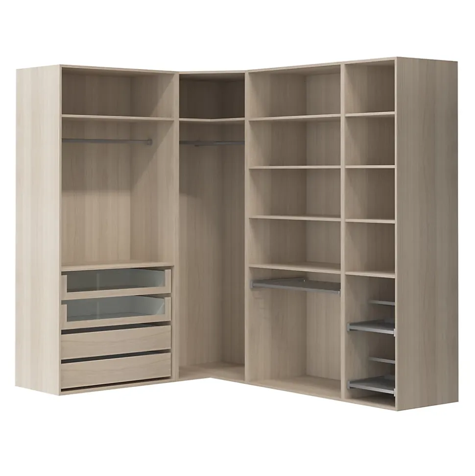 Dressing d'angle avec tiroirs et portes chaussures effet chêne GoodHome Atomia H. 225 x L. 250 x P. 58 cm