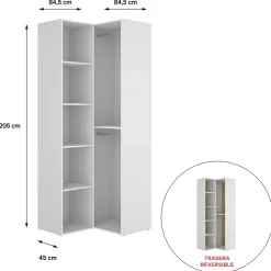 Dressing d'angle et fond d'arrière réversible coloris chêne naturel, blanc - Longueur 84 x Profondeur 84 x Hauteur 205 cm