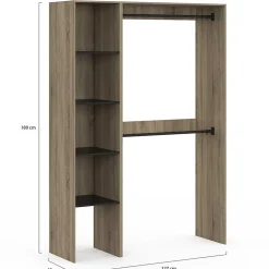 Dressing d'angle modulable L. 90 / 127 cm MELMAN double penderie + étagères bois et noir