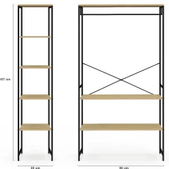 Dressing d'angle modulable double penderie L. 90 / 123 cm DETROIT design industriel
