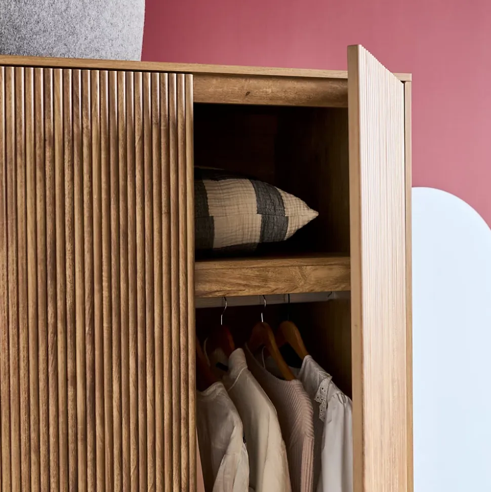 Dressing décor bois de manguier rainuré 2 portes - 90 x 59 x 179.5 cm - Celian