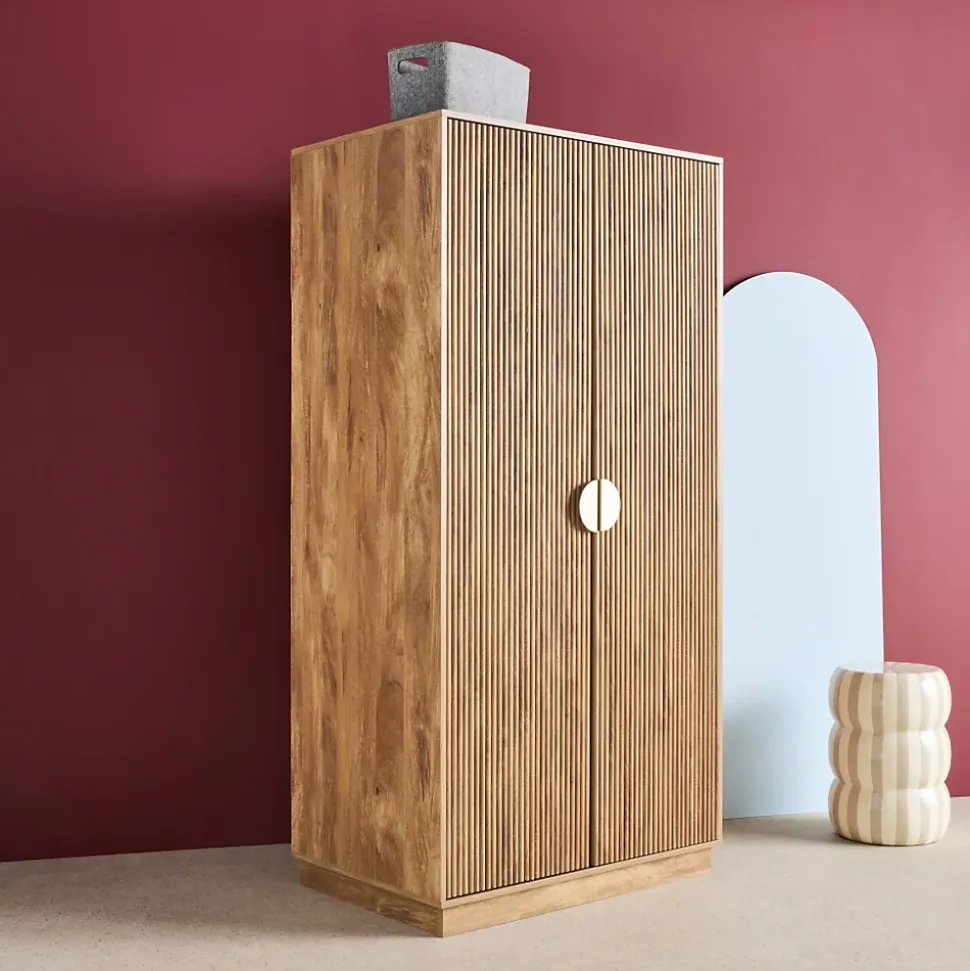 Dressing décor bois de manguier rainuré 2 portes - 90 x 59 x 179.5 cm - Celian