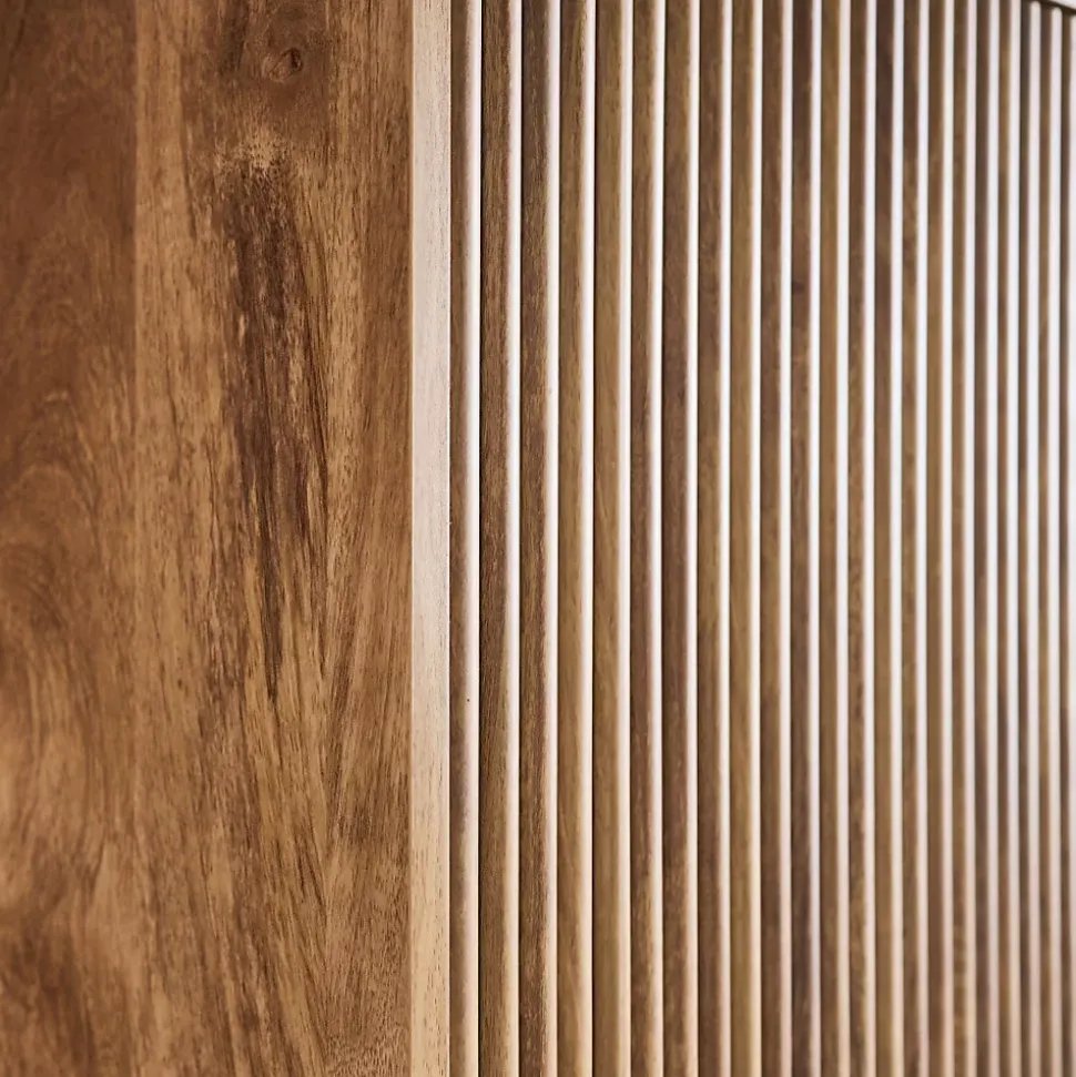 Dressing décor bois de manguier rainuré 2 portes - 90 x 59 x 179.5 cm - Celian