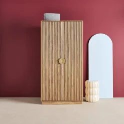 Dressing décor bois de manguier rainuré 2 portes - 90 x 59 x 179.5 cm - Celian