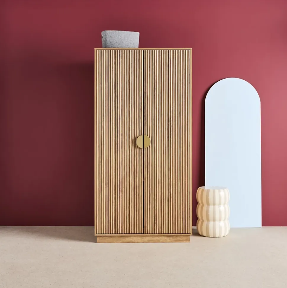 Dressing décor bois de manguier rainuré 2 portes - 90 x 59 x 179.5 cm - Celian