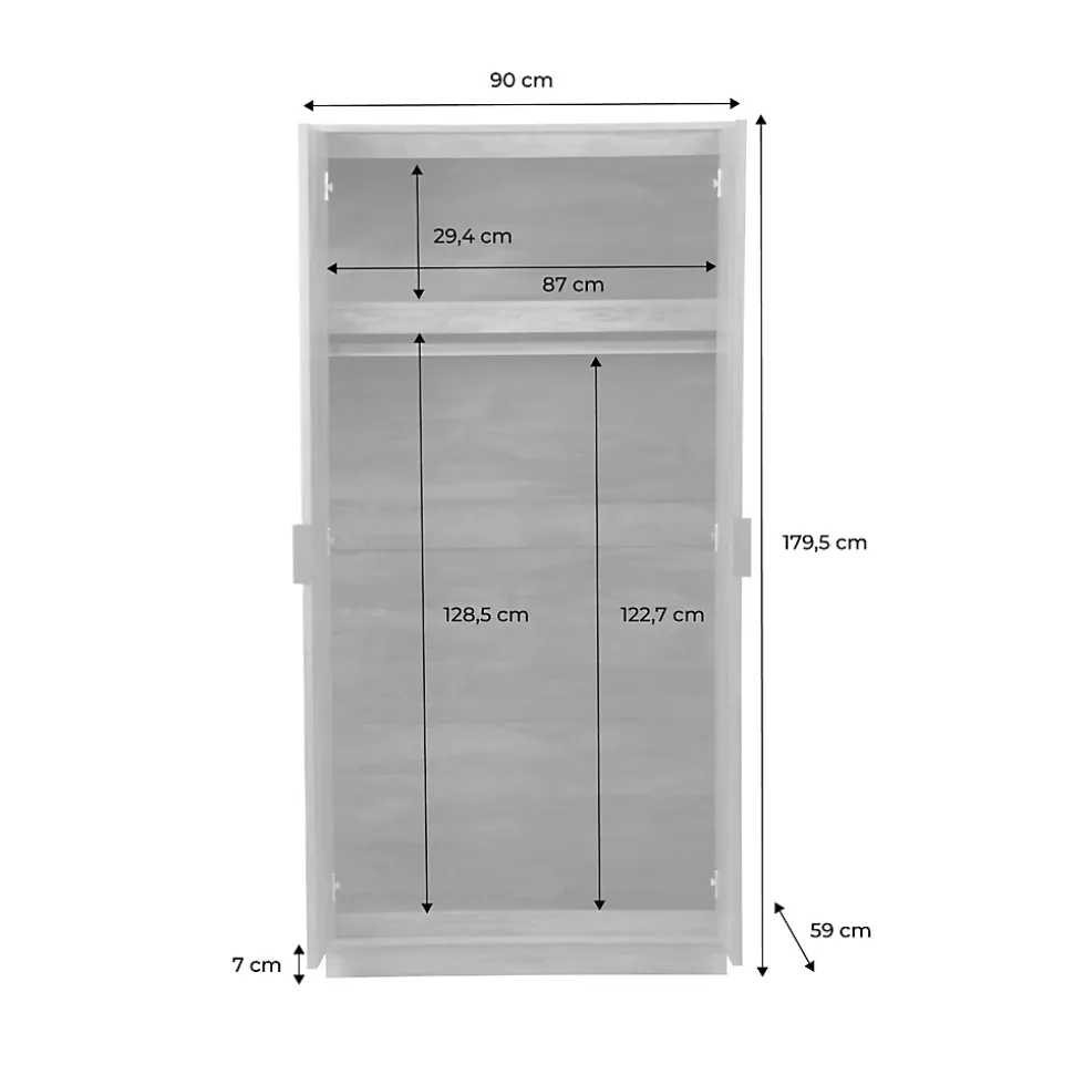 Dressing décor bois de manguier rainuré 2 portes - 90 x 59 x 179.5 cm - Celian