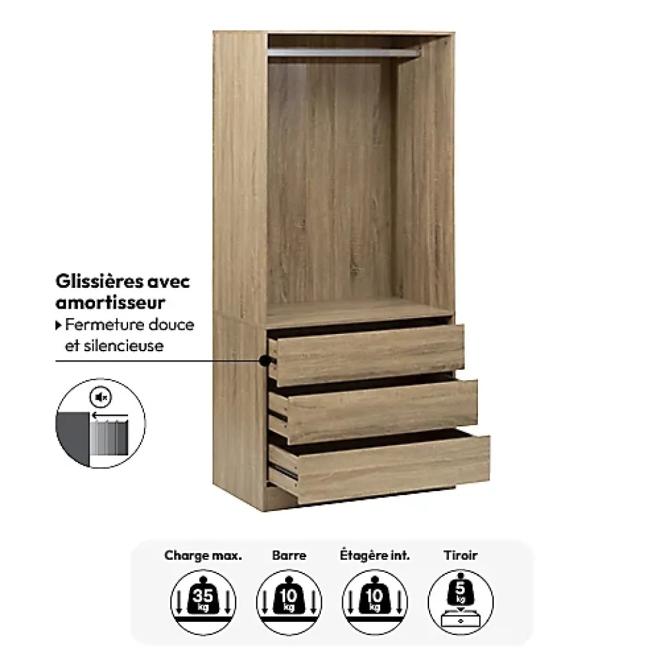 Dressing Dolo 3 tiroirs avec penderie effet bois - Beige- 5five