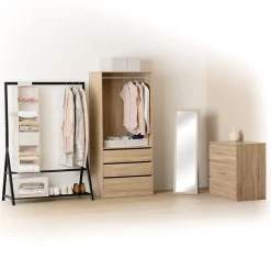 Dressing Dolo 3 tiroirs avec penderie effet bois - Beige- 5five