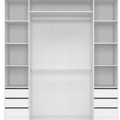 Dressing double TAYLOR 185 x 55 x 200 cm avec étagères + double penderie + tiroirs blanc