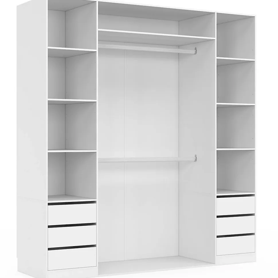 Dressing double TAYLOR 185 x 55 x 200 cm avec étagères + double penderie + tiroirs blanc