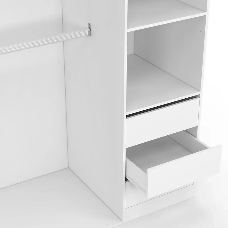 Dressing double TAYLOR 185 x 55 x 200 cm avec étagères + double penderie + tiroirs blanc