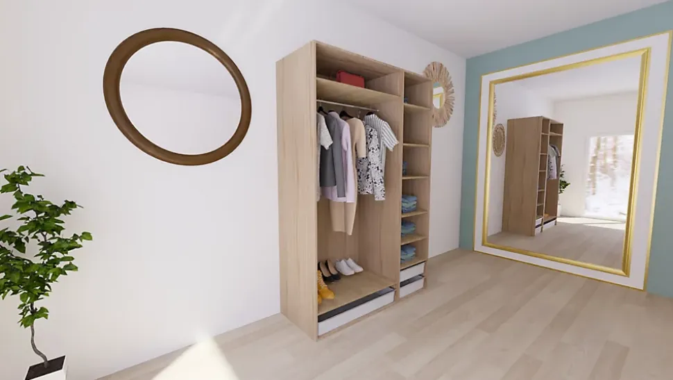 Dressing effet chêne 3 paniers GoodHome Atomia H. 225 x L. 150 x P. 58 cm