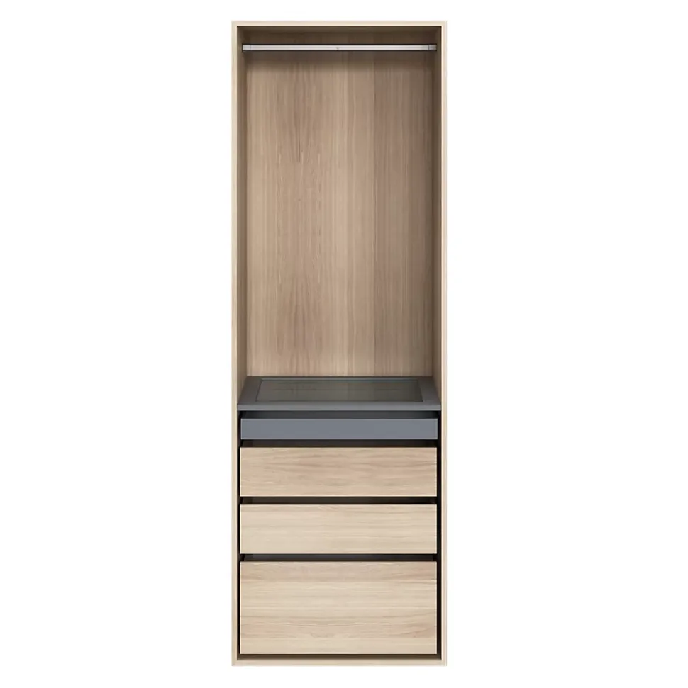 Dressing effet chêne 4 tablettes 3 tiroirs GoodHome Atomia H. 225 x L. 75 x P. 58 cm
