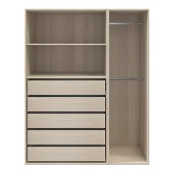 Dressing effet chêne 2 tablettes 5 tiroirs GoodHome Atomia H. 187,5 x l. 150 x P. 58 cm
