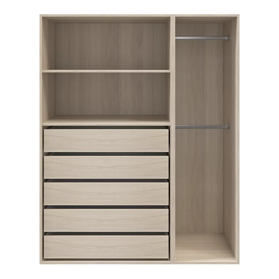 Dressing effet chêne 2 tablettes 5 tiroirs GoodHome Atomia H. 187,5 x l. 150 x P. 58 cm