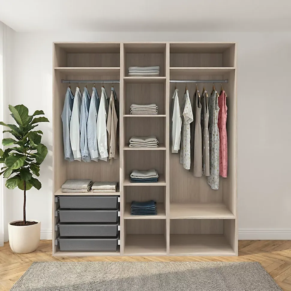 Dressing effet chêne 6 tablettes 4 paniers GoodHome Atomia H. 225 x L. 200 x P. 58 cm