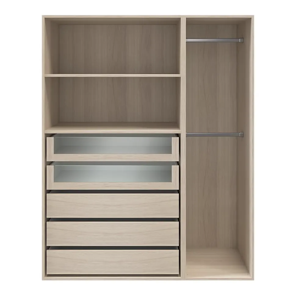 Dressing effet chêne 2 tablettes 5 tiroirs GoodHome Atomia H. 187,5 x L. 150 x P. 58 cm