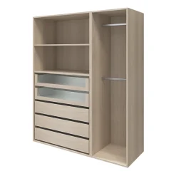 Dressing effet chêne 2 tablettes 5 tiroirs GoodHome Atomia H. 187,5 x L. 150 x P. 58 cm