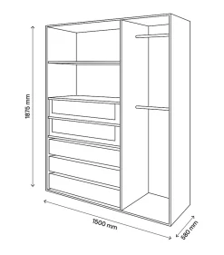 Dressing effet chêne 2 tablettes 5 tiroirs GoodHome Atomia H. 187,5 x L. 150 x P. 58 cm