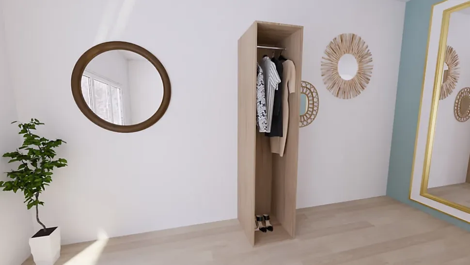 Dressing effet chêne avec penderie GoodHome Atomia H. 225 x L. 50 x P. 58 cm