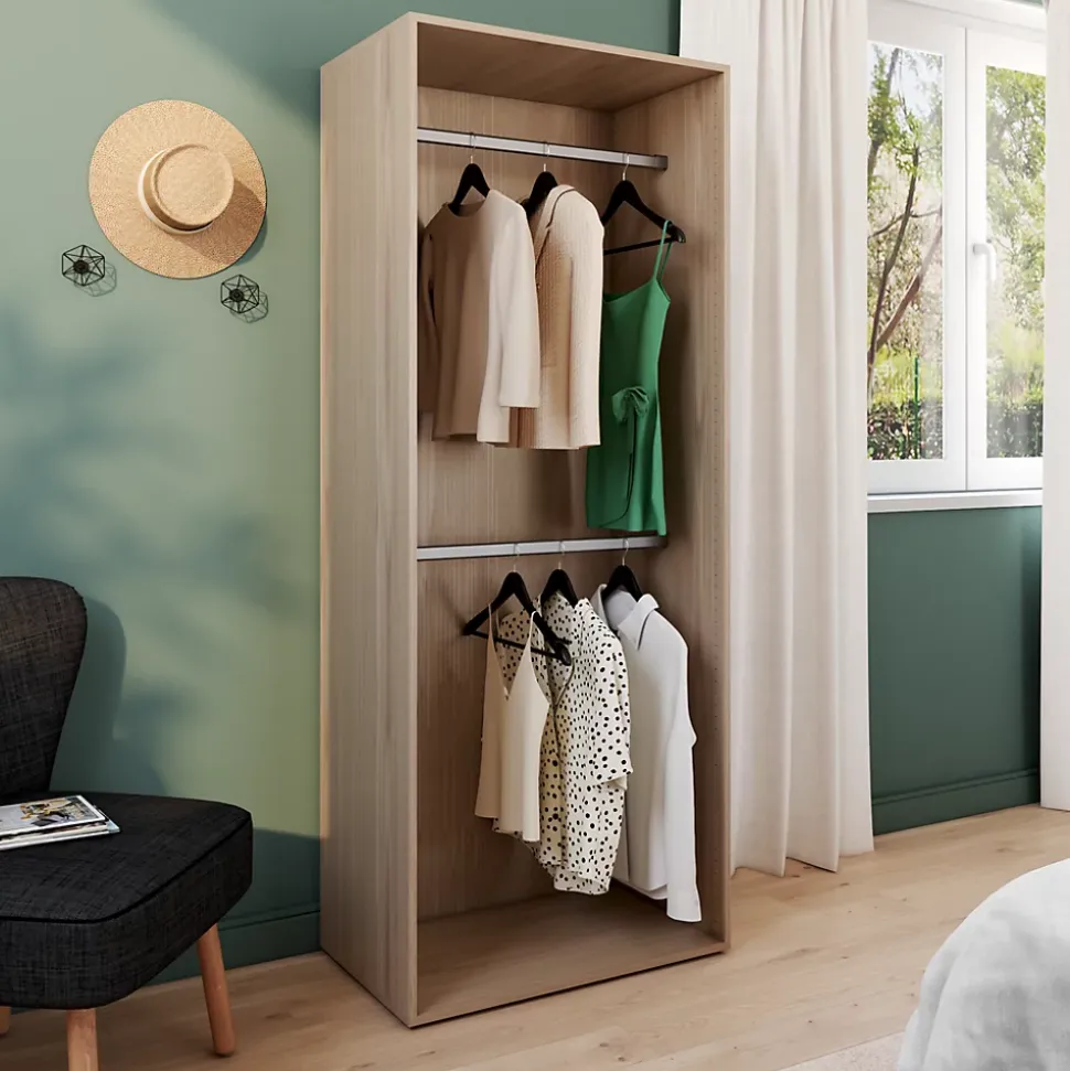 Dressing effet chêne double penderie GoodHome Atomia H. 187,5 x L. 75 x P. 45 cm