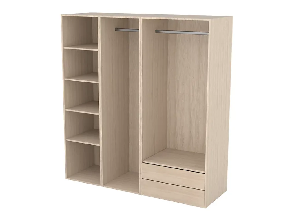 Dressing effet chêne double penderies et 2 tiroirs GoodHome Atomia H. 187,5 x L. 175 x P. 58 cm