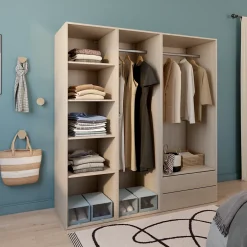 Dressing effet chêne double penderies et 2 tiroirs GoodHome Atomia H. 187,5 x L. 175 x P. 58 cm
