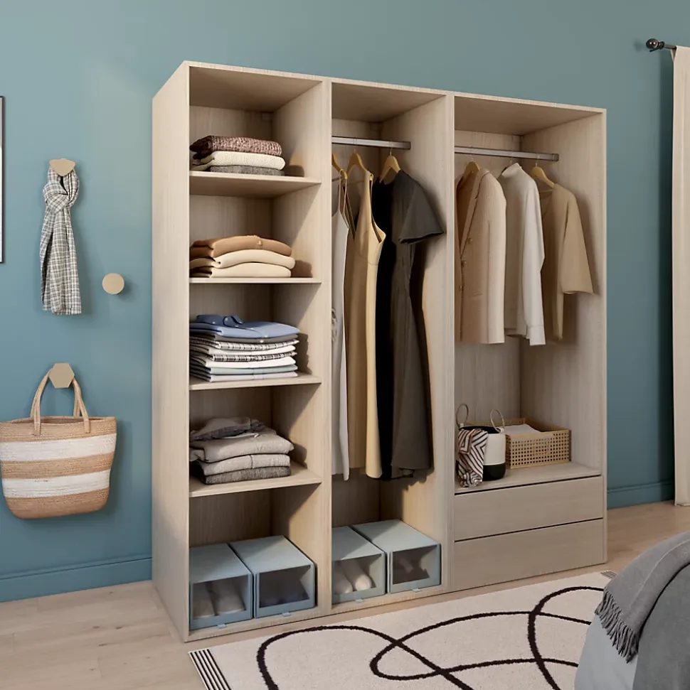 Dressing effet chêne double penderies et 2 tiroirs GoodHome Atomia H. 187,5 x L. 175 x P. 58 cm