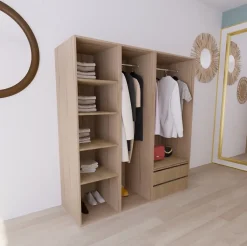 Dressing effet chêne double penderies et 2 tiroirs GoodHome Atomia H. 187,5 x L. 175 x P. 58 cm
