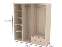 Dressing effet chêne double penderies et 2 tiroirs GoodHome Atomia H. 187,5 x L. 175 x P. 58 cm