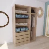 Dressing effet chêne double penderie et 4 tiroirs GoodHome Atomia H. 225 x L. 150 x P. 58 cm
