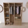 Dressing effet chêne double penderie 3 tiroirs GoodHome Atomia H. 225 x L. 175 x P. 58 cm