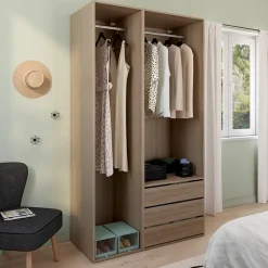 Dressing effet chêne double penderie 3 tiroirs GoodHome Atomia H. 225 x L. 125 x P. 58 cm
