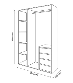 Dressing effet chêne grisé 4 tablettes 4 tiroirs GoodHome Atomia H. 225 x L. 150 x P. 58 cm