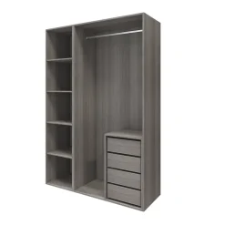 Dressing effet chêne grisé 4 tablettes 4 tiroirs GoodHome Atomia H. 225 x L. 150 x P. 58 cm