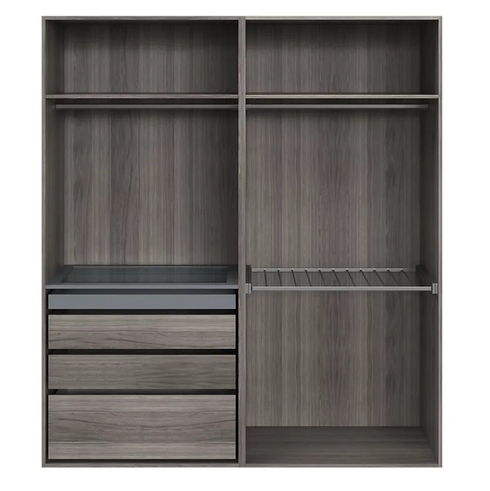Dressing effet chêne grisé avec porte pantalon 4 tablettes 3 tiroirs GoodHome Atomia H. 225 x L. 200 x P. 58 cm