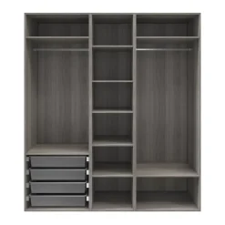 Dressing effet chêne grisé 6 tablettes 4 paniers GoodHome Atomia H. 225 x L. 200 x P. 58 cm