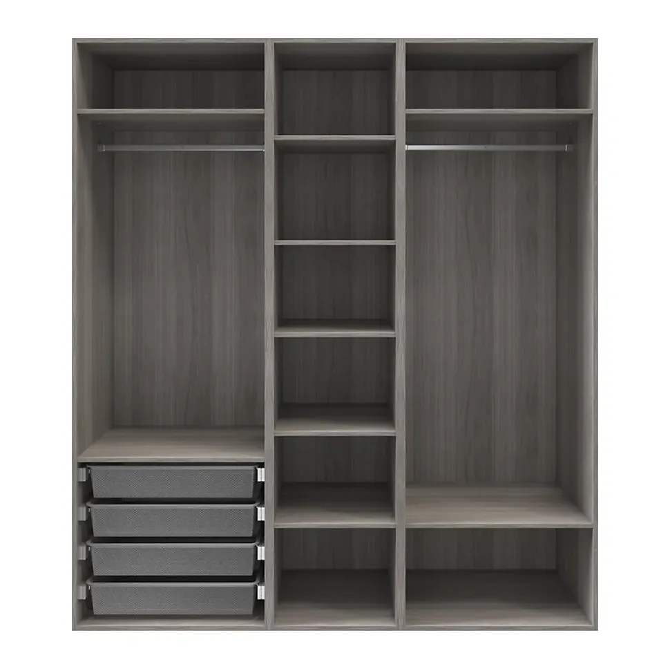 Dressing effet chêne grisé 6 tablettes 4 paniers GoodHome Atomia H. 225 x L. 200 x P. 58 cm