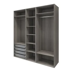 Dressing effet chêne grisé 6 tablettes 4 paniers GoodHome Atomia H. 225 x L. 200 x P. 58 cm