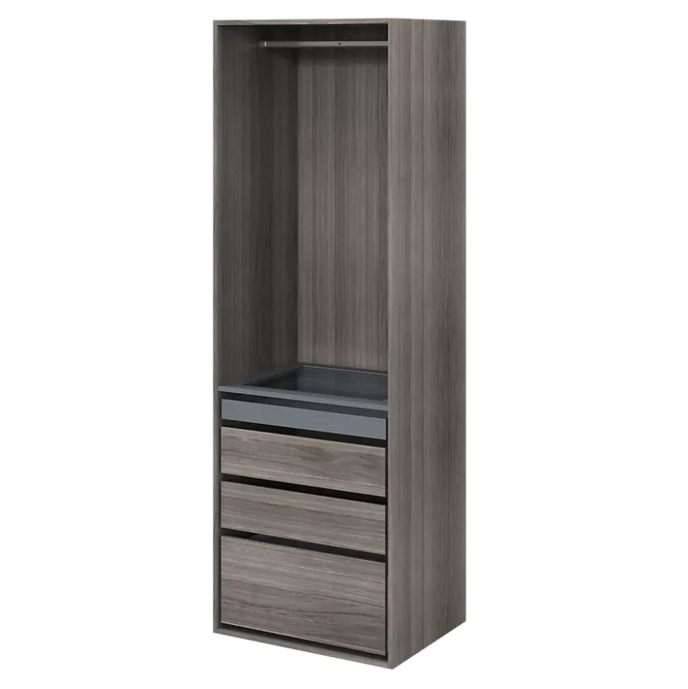 Dressing effet chêne grisé4 tablettes 3 tiroirs GoodHome Atomia H. 225 x L. 75 x P. 58 cm