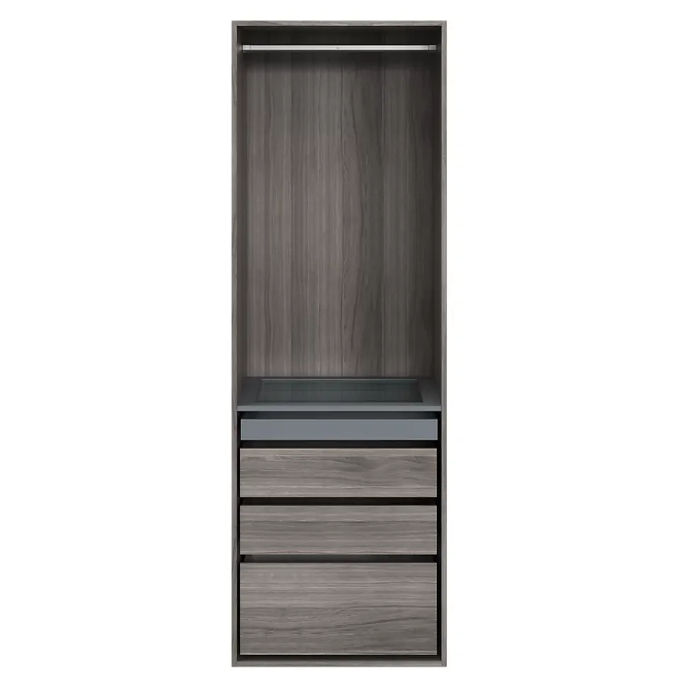 Dressing effet chêne grisé4 tablettes 3 tiroirs GoodHome Atomia H. 225 x L. 75 x P. 58 cm