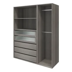 Dressing effet chêne grisé 2 tablettes 5 tiroirs GoodHome Atomia H. 187,5 x L. 150 x P. 58 cm