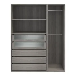 Dressing effet chêne grisé 2 tablettes 5 tiroirs GoodHome Atomia H. 187,5 x L. 150 x P. 58 cm