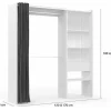 Dressing Extensible 120/170 x 50 x 180 cm Blanc avec étagères + Double penderie + Rideau Gris