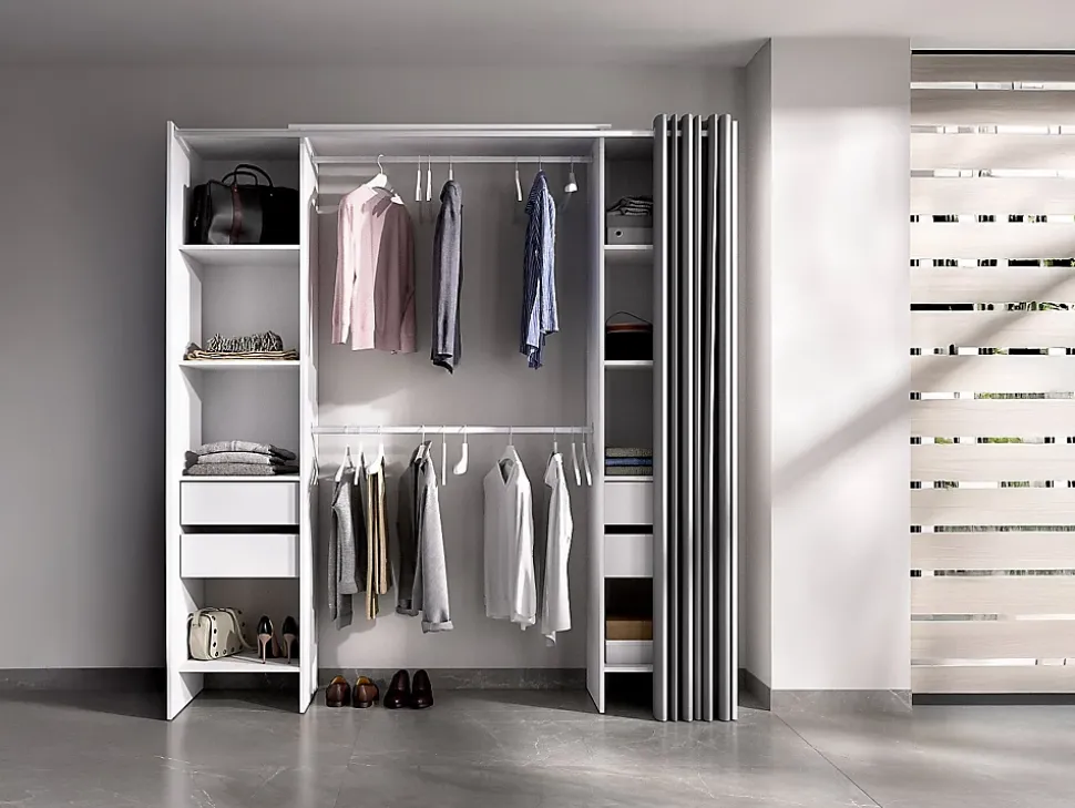 Dressing extensible avec rideau - L110/178 cm - Blanc - LONAZA