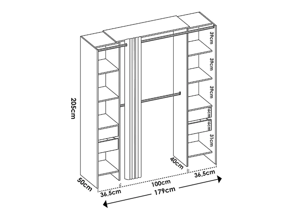 Dressing extensible avec rideau - L110/178 cm - Blanc - LONAZA